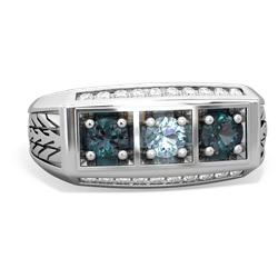 Aquamarine Three Stone Tire Tread Men's 14K White Gold ring R0520