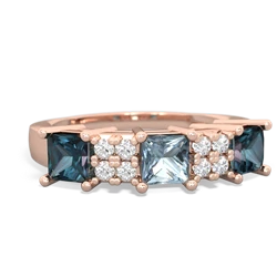 Aquamarine Three Stone Diamond Cluster 14K Rose Gold ring R2592