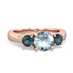 Aquamarine Three Stone Round Trellis 14K Rose Gold ring R4018