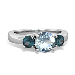 Aquamarine Three Stone Round Trellis 14K White Gold ring R4018