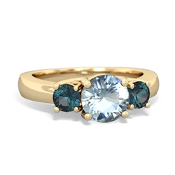 Aquamarine Three Stone Round Trellis 14K Yellow Gold ring R4018