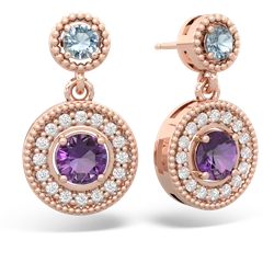 Aquamarine Halo Dangle 14K Rose Gold earrings E5319