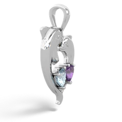 Aquamarine Dolphin Heart 14K White Gold pendant P5820