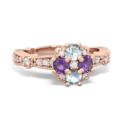 Aquamarine Sparkling Tiara Cluster 14K Rose Gold ring R26293RD