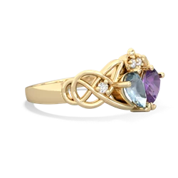 Aquamarine 'One Heart' Celtic Knot Claddagh 14K Yellow Gold ring R5322