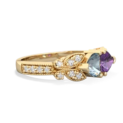 Aquamarine Diamond Butterflies 14K Yellow Gold ring R5601