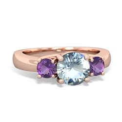 Aquamarine Three Stone Round Trellis 14K Rose Gold ring R4018