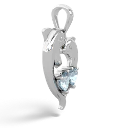 Aquamarine Dolphin Heart 14K White Gold pendant P5820