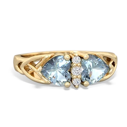 Aquamarine Celtic Knot Double Heart 14K Yellow Gold ring R5040