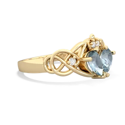 Aquamarine 'One Heart' Celtic Knot Claddagh 14K Yellow Gold ring R5322