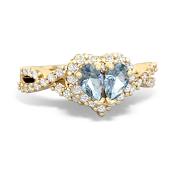 Aquamarine Diamond Twist 'One Heart' 14K Yellow Gold ring R2640HRT