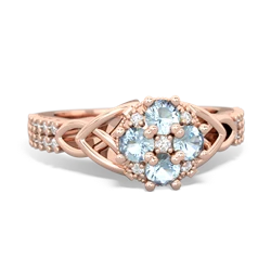 Aquamarine Celtic Knot Cluster Engagement 14K Rose Gold ring R26443RD