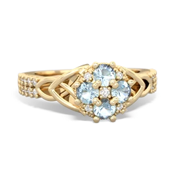 Aquamarine Celtic Knot Cluster Engagement 14K Yellow Gold ring R26443RD
