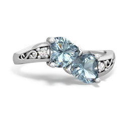 Aquamarine Snuggling Hearts 14K White Gold ring R2178