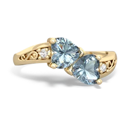 Aquamarine Snuggling Hearts 14K Yellow Gold ring R2178