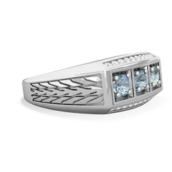 Jade Three Stone Tire Tread Men's 14K White Gold ring R0520