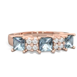 Lab Sapphire Three Stone Diamond Cluster 14K Rose Gold ring R2592