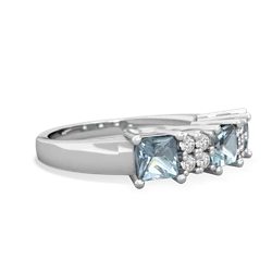 Aquamarine Three Stone Diamond Cluster 14K White Gold ring R2592