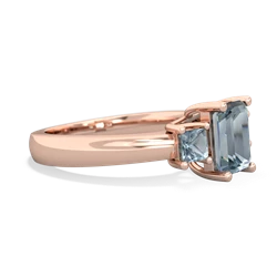 Lab Pink Sapphire Three Stone Emerald-Cut Trellis 14K Rose Gold ring R4021