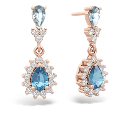 Aquamarine Halo Pear Dangle 14K Rose Gold earrings E1882