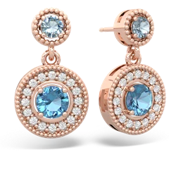 Aquamarine Halo Dangle 14K Rose Gold earrings E5319