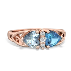 Aquamarine Celtic Knot Double Heart 14K Rose Gold ring R5040