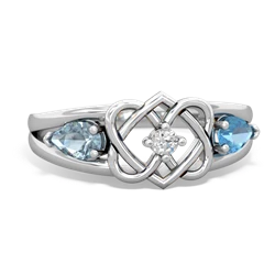 Aquamarine Hearts Intertwined 14K White Gold ring R5880