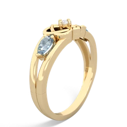 Aquamarine Hearts Intertwined 14K Yellow Gold ring R5880