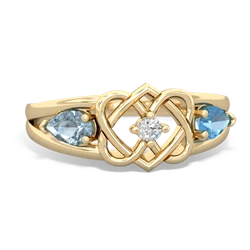 Aquamarine Hearts Intertwined 14K Yellow Gold ring R5880