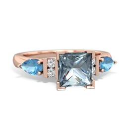 Aquamarine 6Mm Princess Eternal Embrace Engagement 14K Rose Gold ring C2002