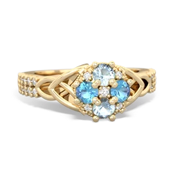 Aquamarine Celtic Knot Cluster Engagement 14K Yellow Gold ring R26443RD