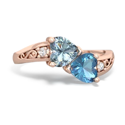 Aquamarine Snuggling Hearts 14K Rose Gold ring R2178