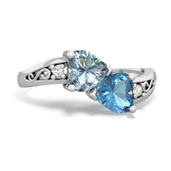 Aquamarine Snuggling Hearts 14K White Gold ring R2178