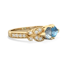 Aquamarine Diamond Butterflies 14K Yellow Gold ring R5601