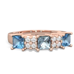 Aquamarine Three Stone Diamond Cluster 14K Rose Gold ring R2592