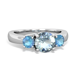 Aquamarine Three Stone Round Trellis 14K White Gold ring R4018