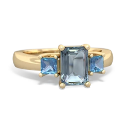 Aquamarine Three Stone Emerald-Cut Trellis 14K Yellow Gold ring R4021