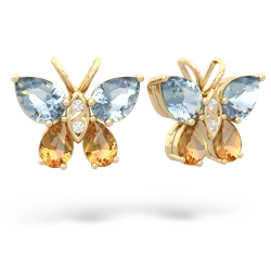 Aquamarine Butterfly 14K Yellow Gold earrings E2215