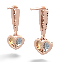 Aquamarine Filligree Heart 14K Rose Gold earrings E5070