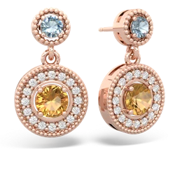 Aquamarine Halo Dangle 14K Rose Gold earrings E5319