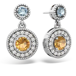 Aquamarine Halo Dangle 14K White Gold earrings E5319
