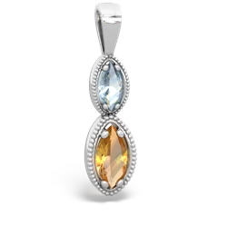 Aquamarine Antique-Style Halo 14K White Gold pendant P5700