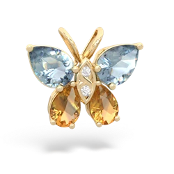 Aquamarine Butterfly 14K Yellow Gold pendant P2215