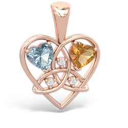 Aquamarine Celtic Trinity Heart 14K Rose Gold pendant P5331