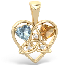 Aquamarine Celtic Trinity Heart 14K Yellow Gold pendant P5331