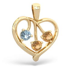 Aquamarine Glowing Heart 14K Yellow Gold pendant P2233