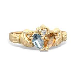 Aquamarine 'Our Heart' Claddagh 14K Yellow Gold ring R2388