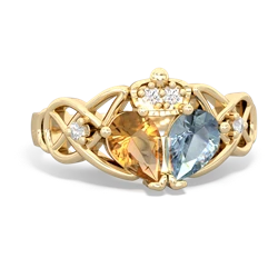 Aquamarine 'One Heart' Celtic Knot Claddagh 14K Yellow Gold ring R5322