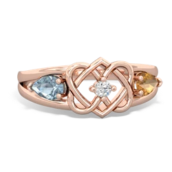 Aquamarine Hearts Intertwined 14K Rose Gold ring R5880