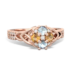 Aquamarine Celtic Knot Cluster Engagement 14K Rose Gold ring R26443RD